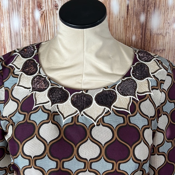 Tory Burch 3/4 Sleeve Silk Patterned Sequin Accent Dress 6 - Picture 3 of 8